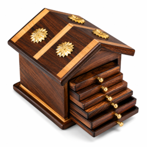 Desi Karigar Wooden & Brass Antique Hut Shape Coaster Set Home Decor Gift Item