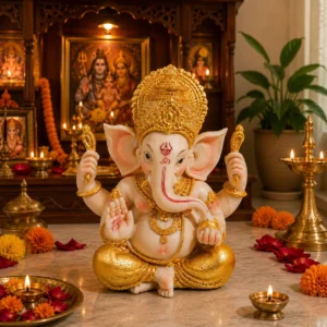 premium lord ganesha idol for home temple golden finish decorative ganpati murti (big size)