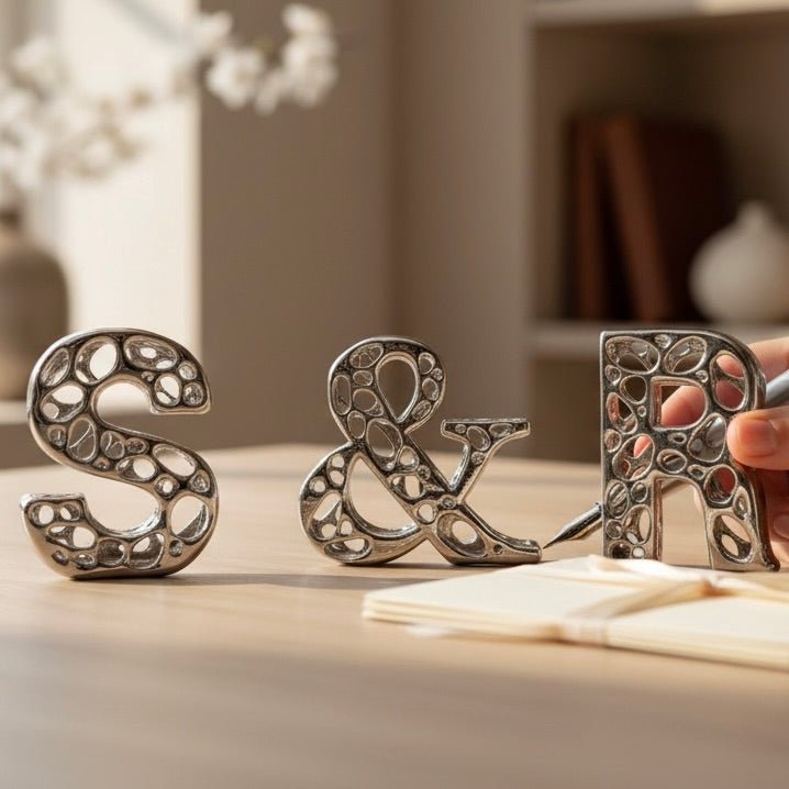 Personalized Antique letters | custom metal alphabet table decor in gold, silver or antique | set of 3, 4 or 5 - Image 2